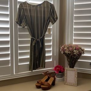 Olive Green/White Stripe Tie Mini Dress